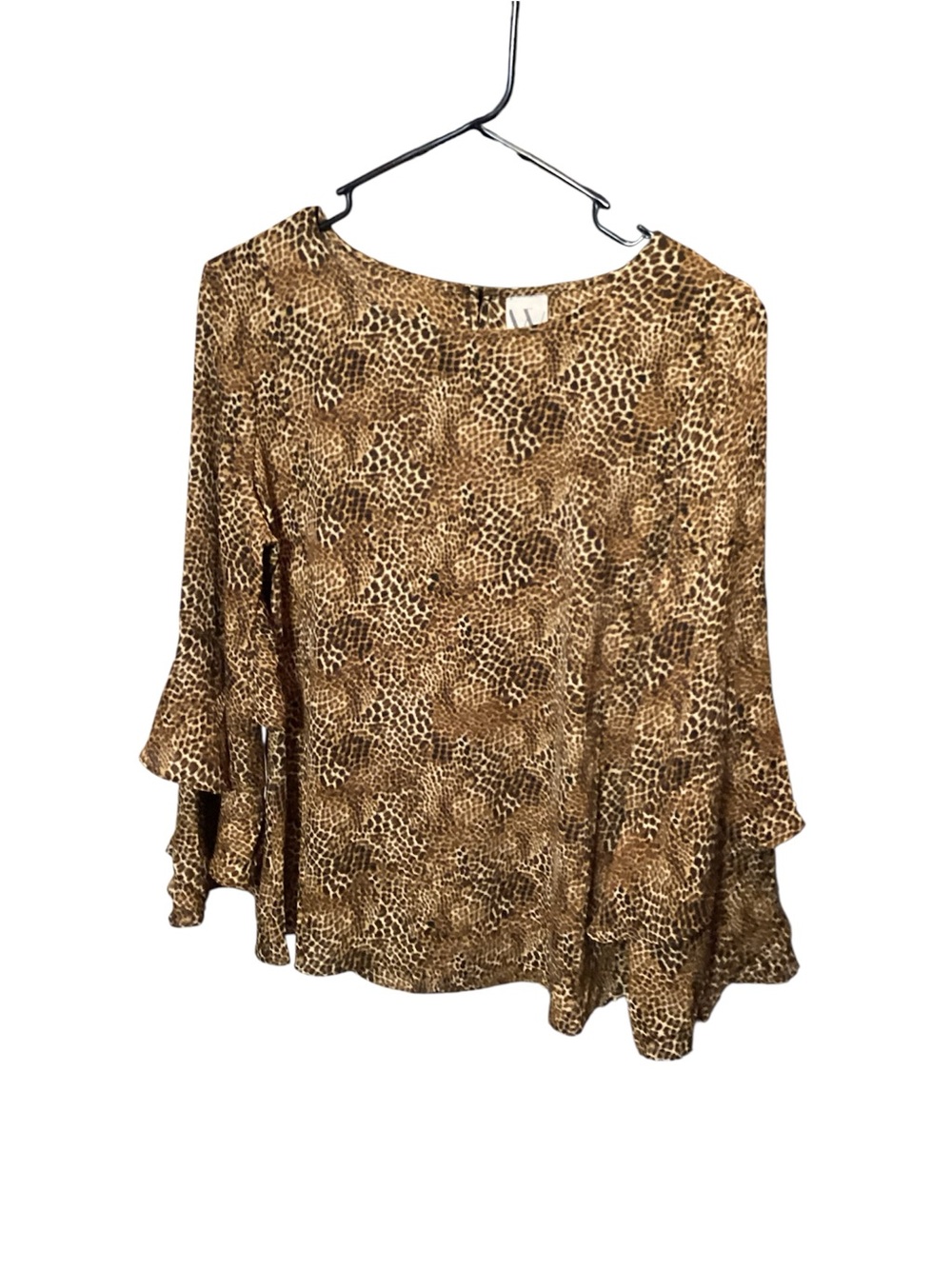 Worthington Leopard Print Ruffle-Sleeve Blouse - Brown